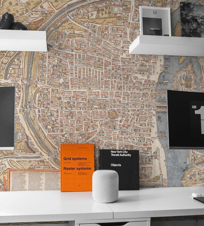 1550 Map of Paris in Color Wall Mural-Wall Mural-Eazywallz