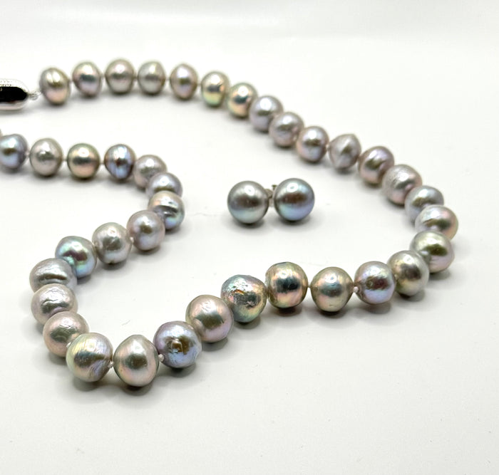 18 INCH SILVER EDISON PEARL NECKLACE + EARRING SET