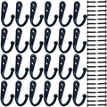 24 Pieces Coat Hooks Wall Mounted Robe Hook Single Coat Hanger No Scratch and 50 Pieces Screws （Black）