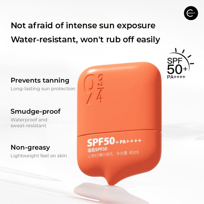 934 sunscreen lotion in an orange rectangular bottle, front view