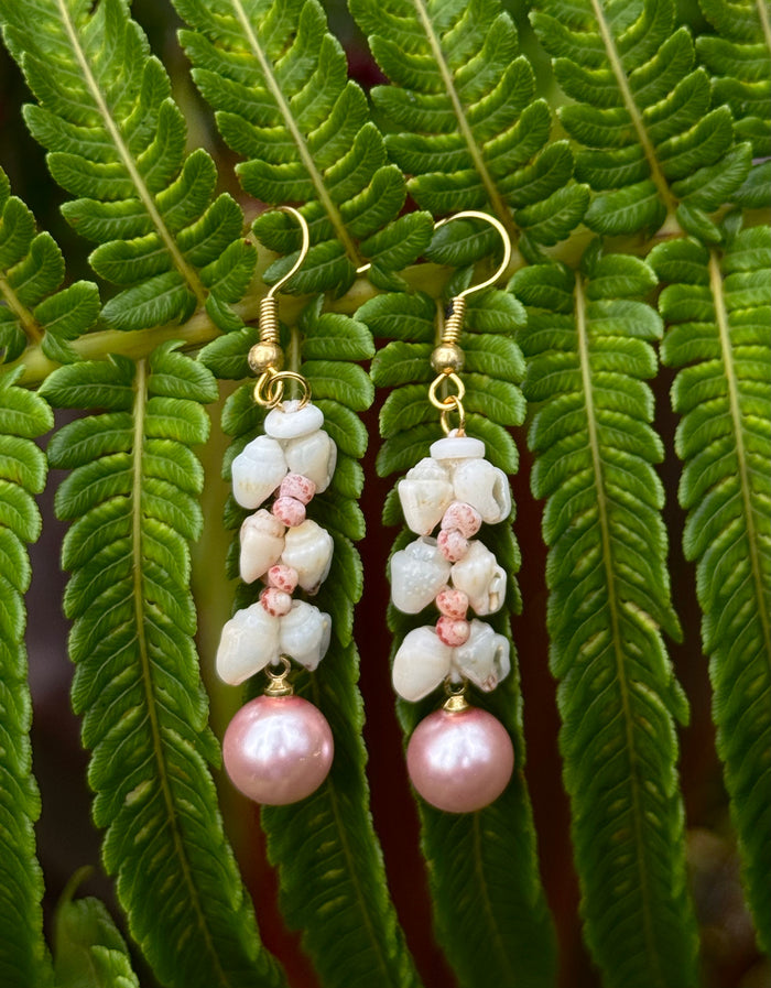 NIIHAU HELECONIA + PINK PEARL EARRING