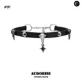 A Part Of Me Raven Series black choker necklace with metal spike details and dangling charm, variant #01