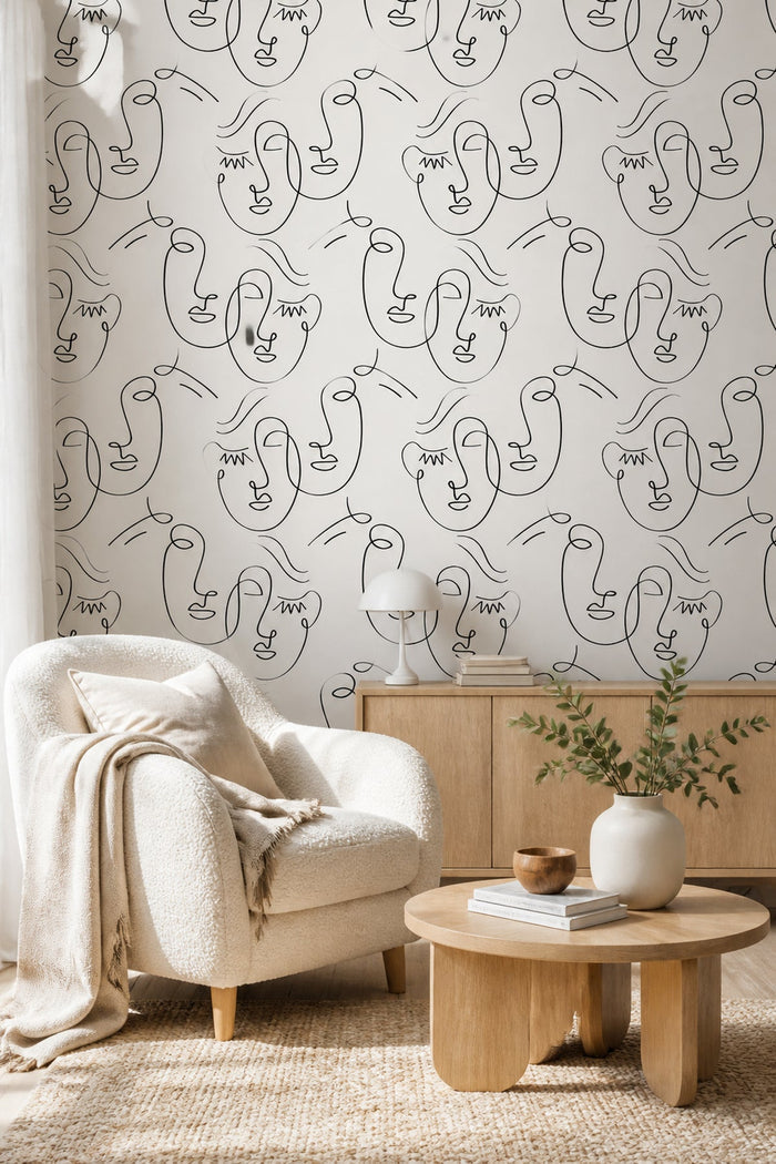 Abstract Twin Faces Wall Mural in a living room