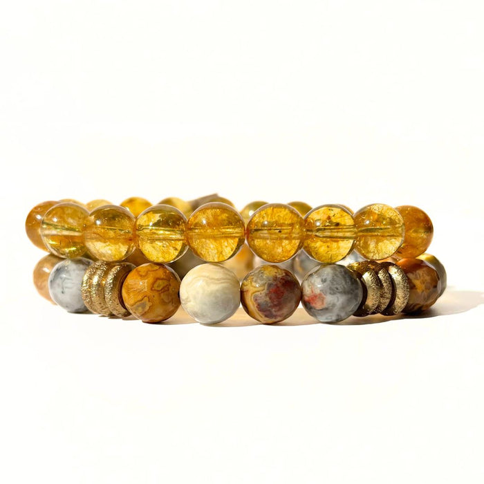 Abundance Stack | Citrine & Mexican Crazy Lace Agate Bracelets