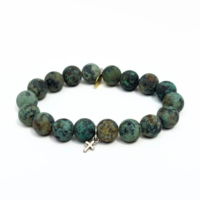 African Turquoise Bracelet | Silver Cross Charm