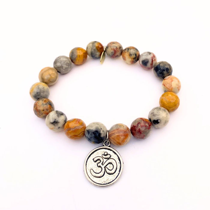 Agate Bracelet | Mexican Crazy Lace + Silver Om Charm