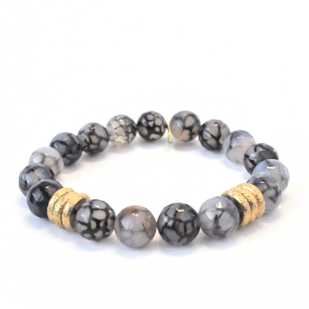 Agate Crystal Bracelet | Dragon Vein + Gold Rings