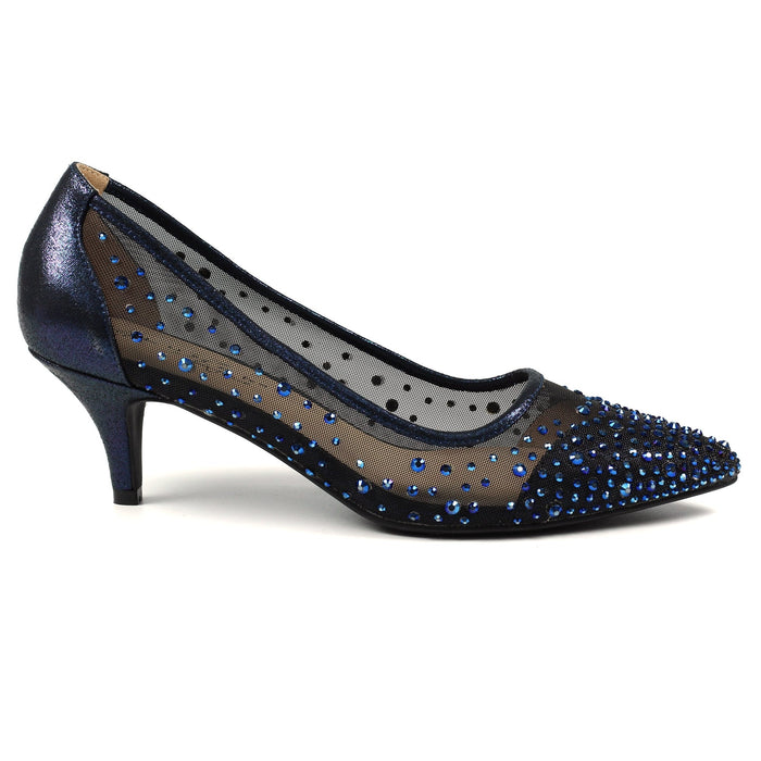 Alisha Navy Gemstone Kitten Heel