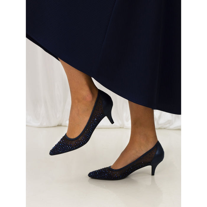 Alisha Navy Gemstone Kitten Heel