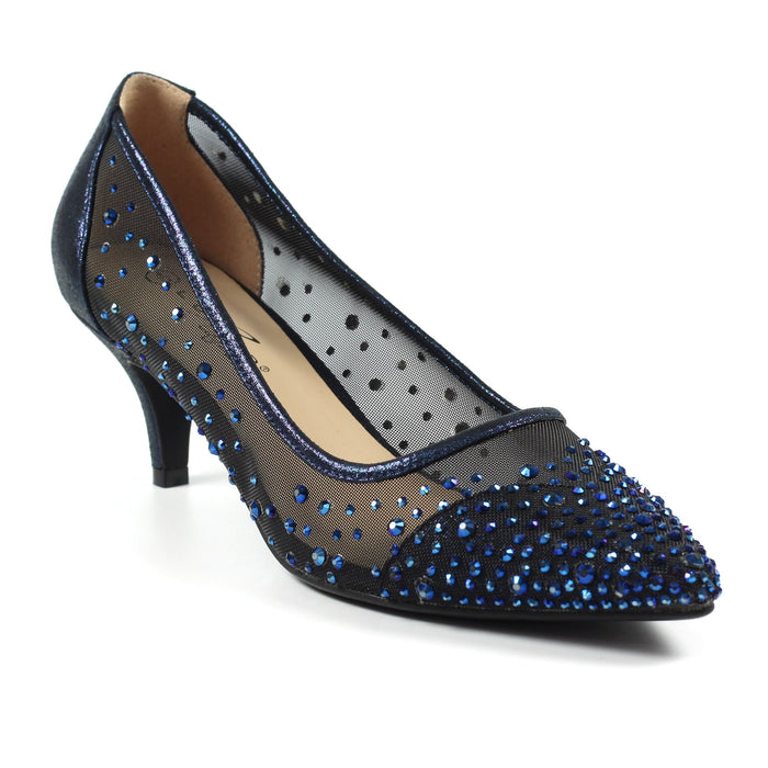 Alisha Navy Gemstone Kitten Heel