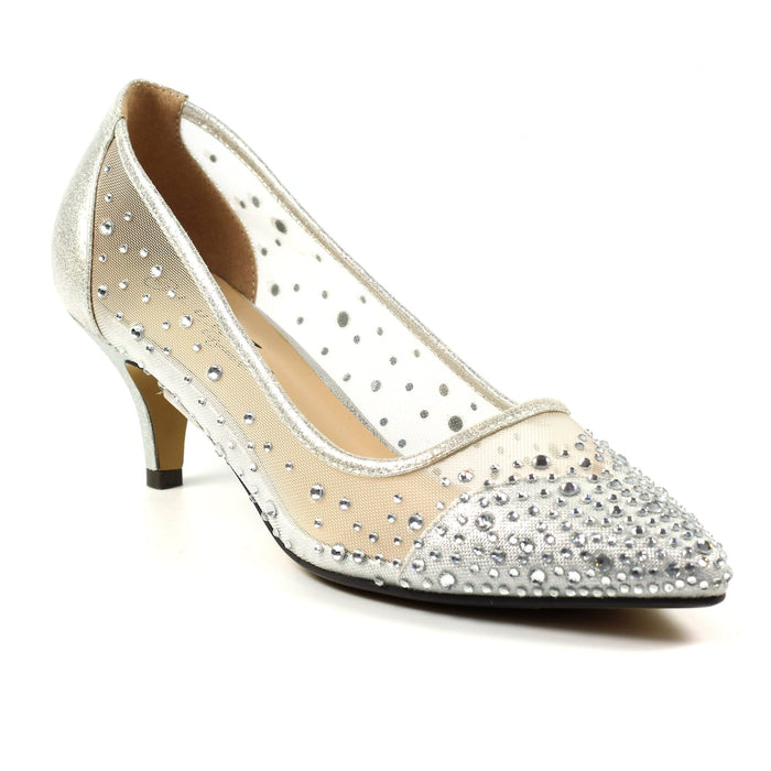 Alisha Silver Gemstone Kitten Heel