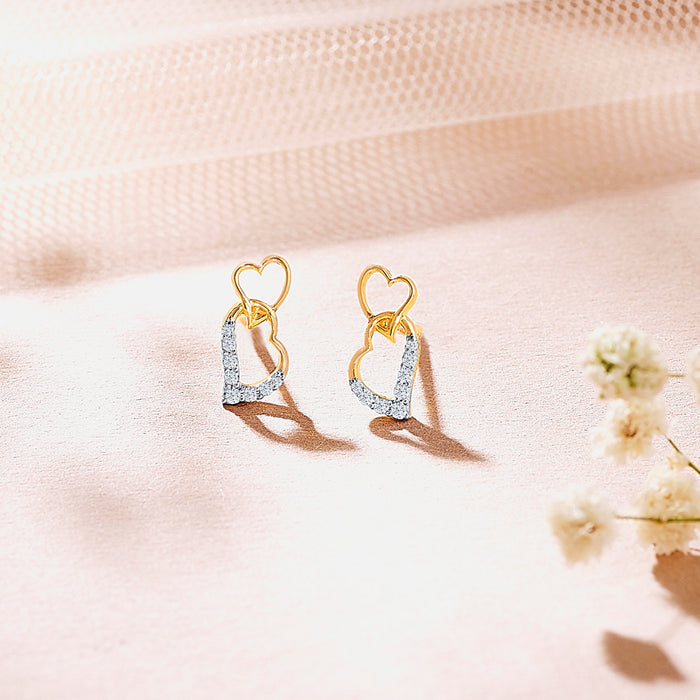 Amor Yellow Gold & Diamond Stud Earring