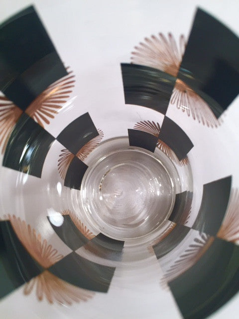 Anchor Hocking - Mid-Century Black Square with 22-Karat Gold Atomic Burst Glasses (Set of 11)