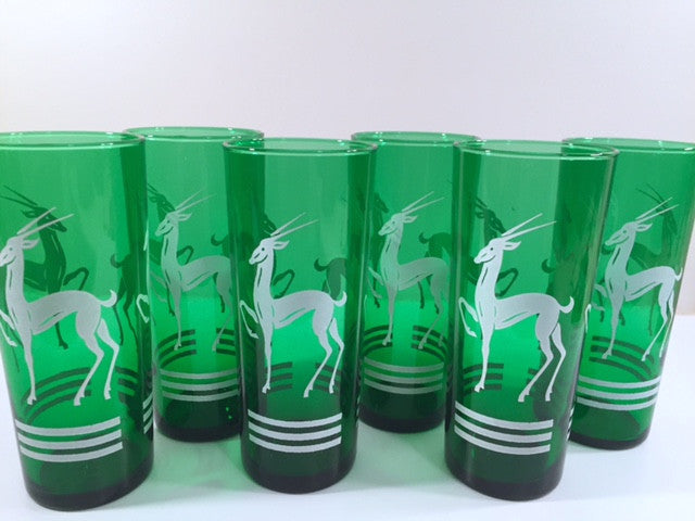 Anchor Hocking Green Gazelle Mid-Century Collins Glasses (Set of 6)