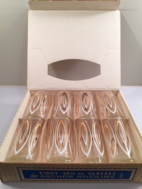 Anchor Hocking Mid-Century Festive Glassware in Original Box (Set of 8)