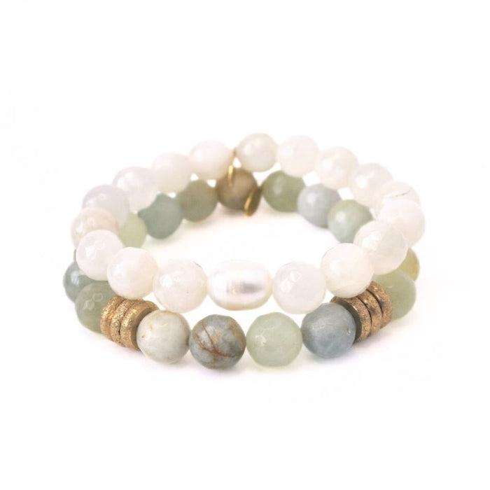 Aquamarine Bracelet + Moonstone Bracelet with a Pearl | Duo