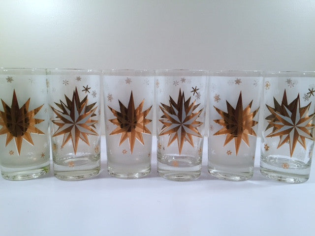 Atomic 22-Karat Gold North Star Mid-Century Highball Glasses (Set of 6)