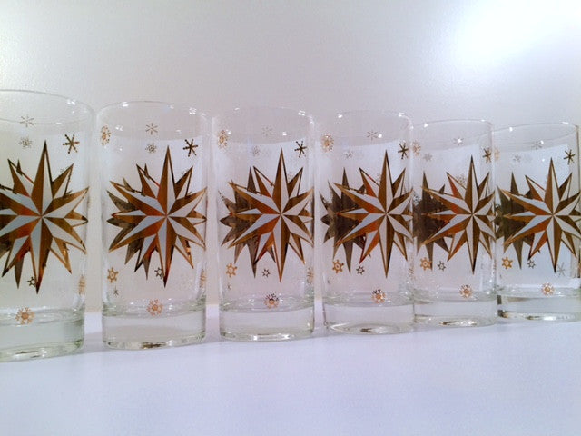 Atomic 22-Karat Gold North Star Mid-Century Highball Glasses (Set of 6)