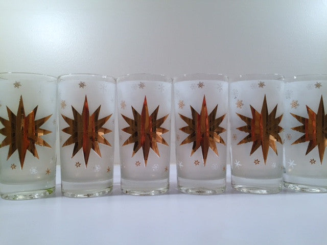 Atomic 22-Karat Gold North Star Mid-Century Highball Glasses (Set of 6)