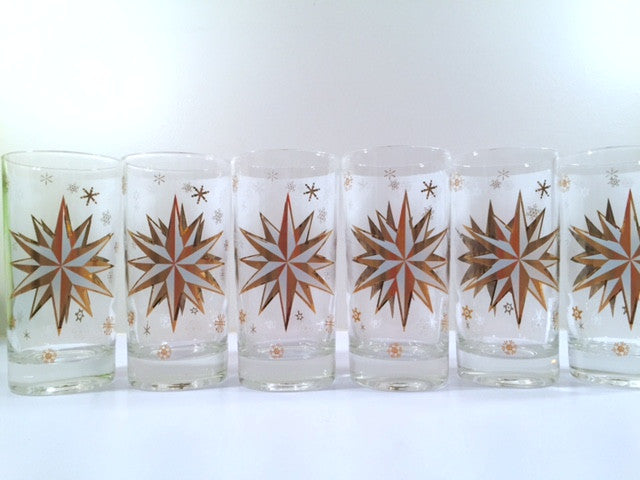 Atomic 22-Karat Gold North Star Mid-Century Highball Glasses (Set of 6)
