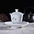 "Bamboo on White" Gaiwan and Tea Boat for Elegant Gong Fu Tea Brewing | Yunnan Sourcing Tea Shop