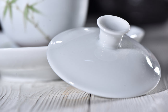"Bamboo on White" Gaiwan and Tea Boat for Elegant Gong Fu Tea Brewing - Yunnan Sourcing Tea Shop