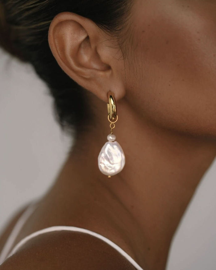 close up baroque pearl earrings