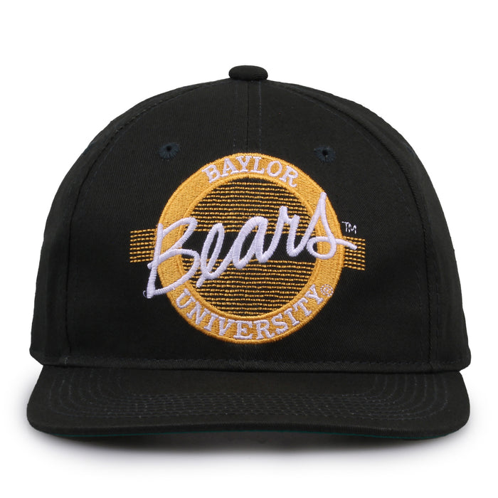 Baylor Retro Circle snapback hat in dark green, front view
