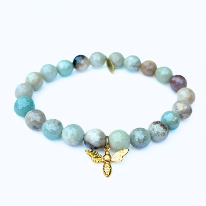 Bee Bracelet | Amazonite Crystal Bracelet + Gold Bee Charm