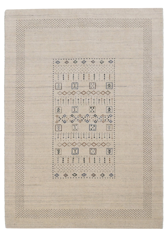 Beige Center Pattern Design Hand Loomed Wool Area Rug - The Rug Decor