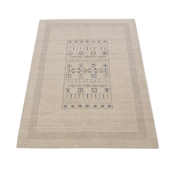 Beige Center Pattern Design Hand Loomed Wool Area Rug - The Rug Decor