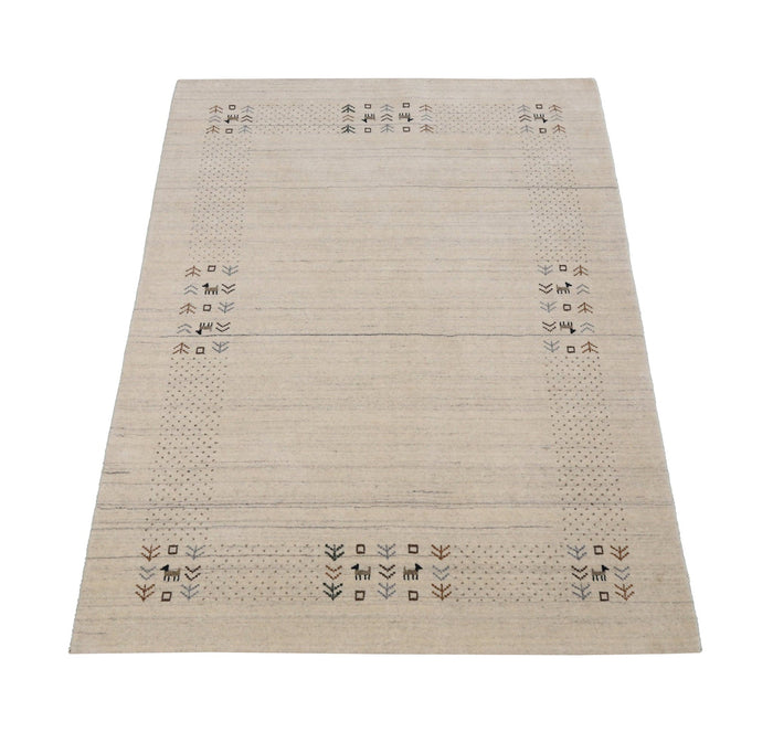 Beige Contemporary Solid Border Design Hand Loomed Wool Area Rug - The Rug Decor