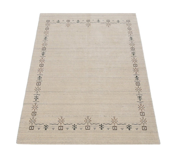 Beige Tribal Border Hand Loomed Wool Area Rug - The Rug Decor