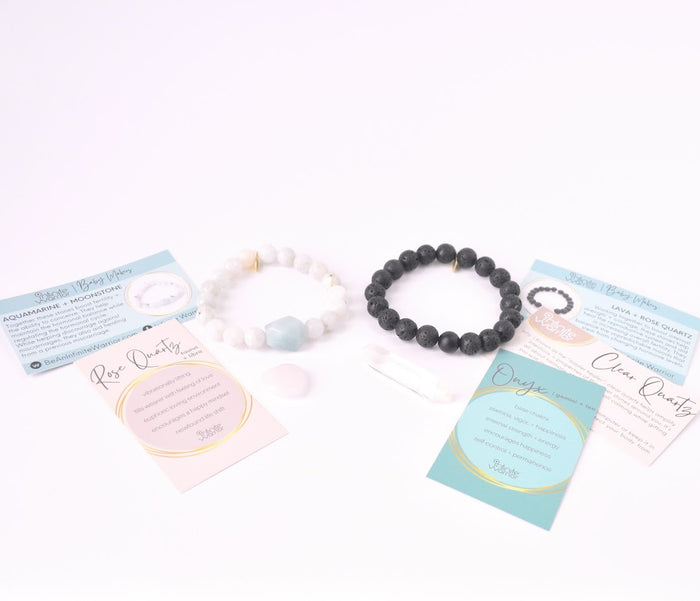 Best Crystals for Fertility Couples Edition Bracelet | Crystal Kit with Aquamarine + Moonstone + Clear Quartz + Lava + Onyx | Baby Maker Bracelet Kit
