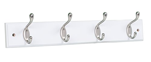 BirdRock Home Oval Hook Coat and Hat Rack - 4 Hooks - Wall Mount - White Finish - Satin Nickel Hooks