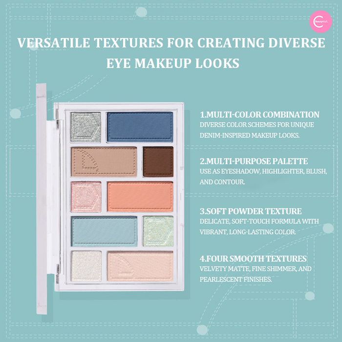Biya Denim-Inspired 10-Color Multi-Texture Eyeshadow Palette style #101