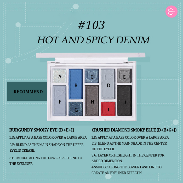 Biya Denim-Inspired 10-Color Multi-Texture Eyeshadow Palette style #101