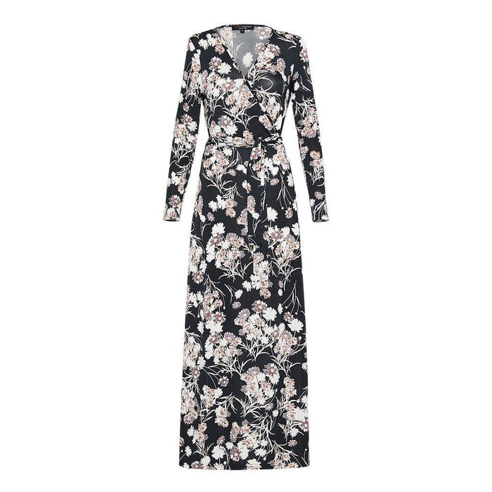Black and Cream Floral Wrap Dress - Divinity Collection