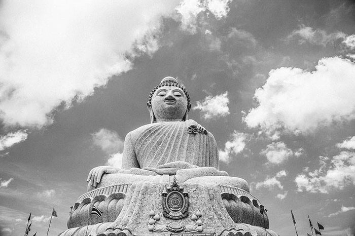 Black and White Buddha Statue Wall Mural-Wall Mural-Eazywallz