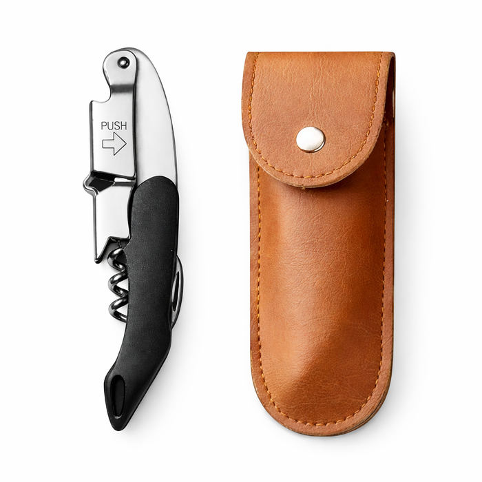 Black Handle Corkscrew/Sommelier Knife with Pouch