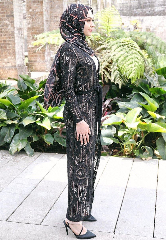 Black Lace Tie Waist Cardigan - Divinity Collection
