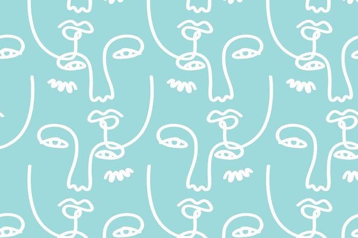 Blue Abstract Faces 2 Wall Mural-Wall Mural-Eazywallz