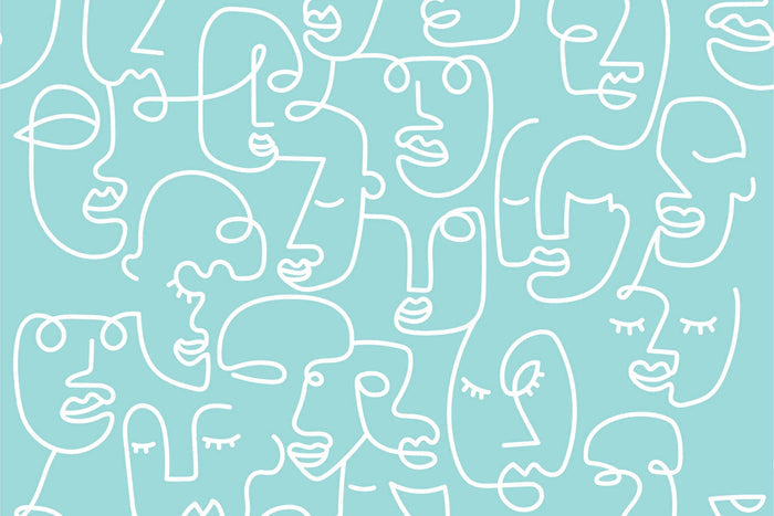 Blue Abstract Line Faces Wall Mural-Wall Mural-Eazywallz