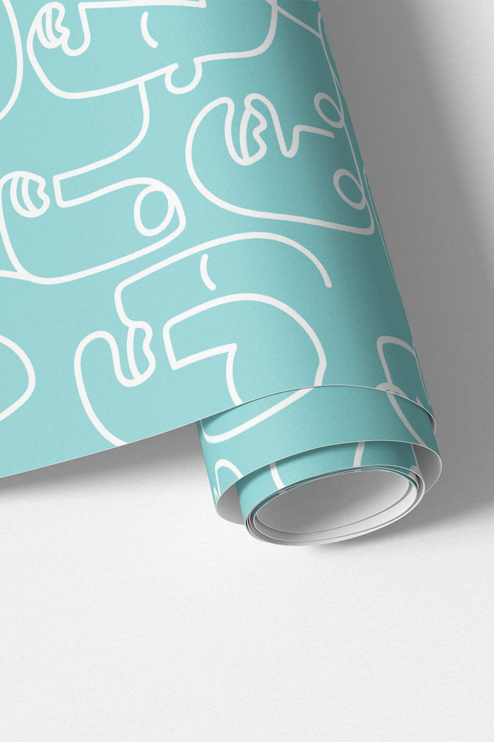 Blue Abstract Line Faces wall mural rolled product shot