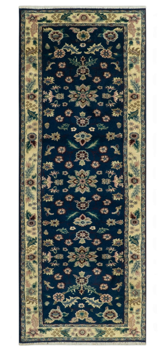 Blue And Beige Traditional Oriental Design Hand Knotted 2.5x8 wool area rug - The Rug Decor