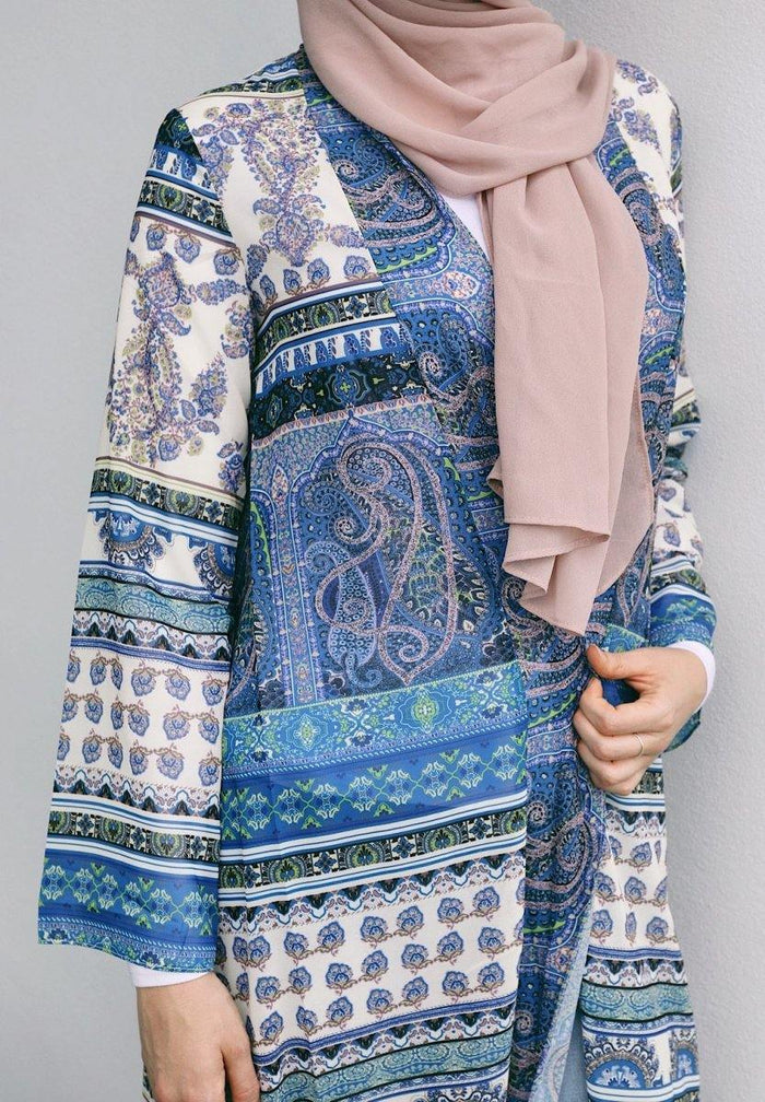 Blue and White Boho Long Cape - Divinity Collection