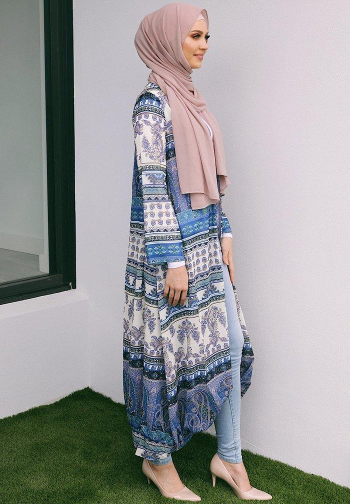 Blue and White Boho Long Cape - Divinity Collection
