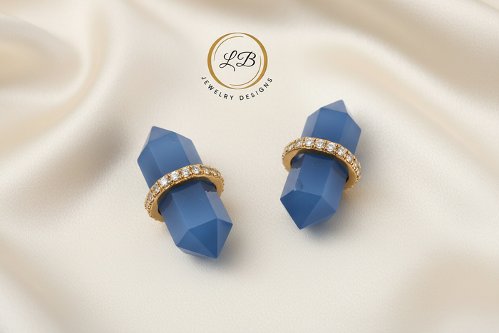Blue Chalcedony Pencil-Cut Gemstone Stud Earrings