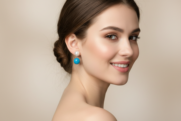 Blue Jade Stud Dangle Earrings