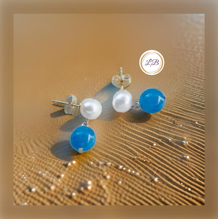 Blue Jade Stud Dangle Earrings